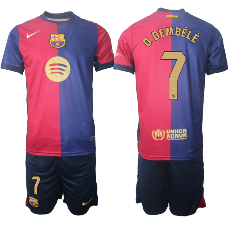 Men 2024-2025 Club Barcelona home Red blue 7 Soccer Jersey